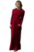 Sexy Burgundy Long Sleeve High Waist Maxi Jersey Dress